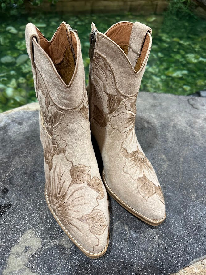 Dallas Taupe Floral Burnt Boots