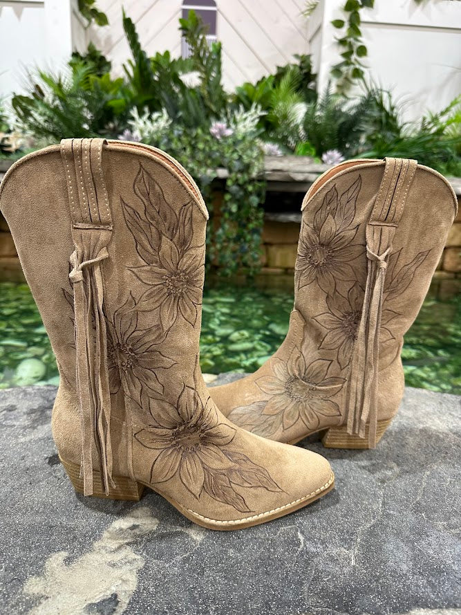 Blank Faux Suede Tall Cowboy Boots