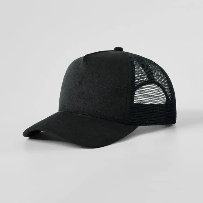 Dark gray cap with Patagonia logo on a light gray background