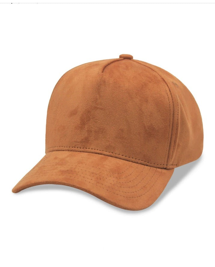 Brown suede cap on a white background