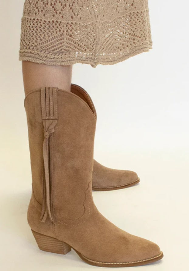Blank Faux Suede Tall Cowboy Boots