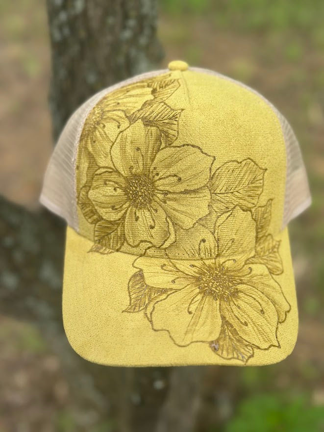 Sunshine Yellow Trucker with Flowers