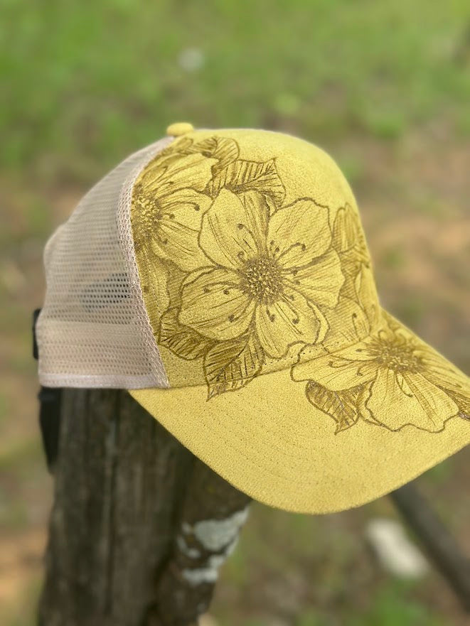Sunshine Yellow Trucker with Flowers