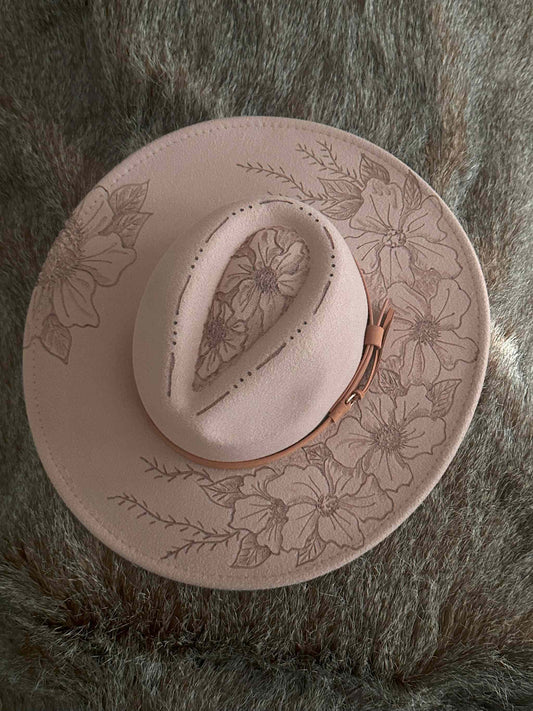 Tooled Flowers Blush Felt Hat